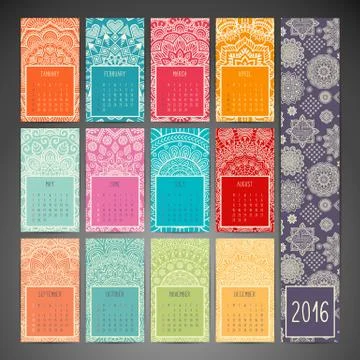 Calendar with mandalas Stock Illustration