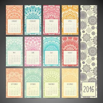 Calendar with mandalas Stock Illustration
