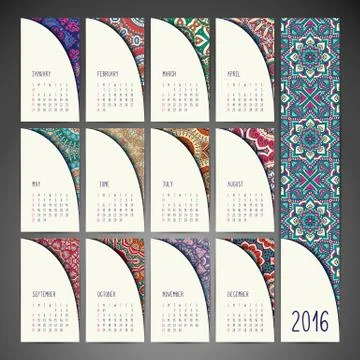 Calendar with mandalas Stock Illustration