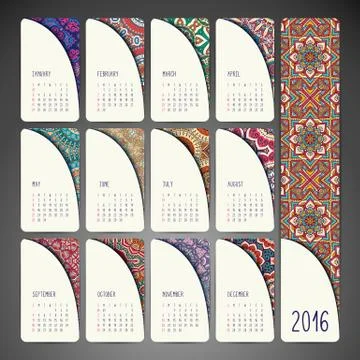 Calendar with mandalas Stock Illustration