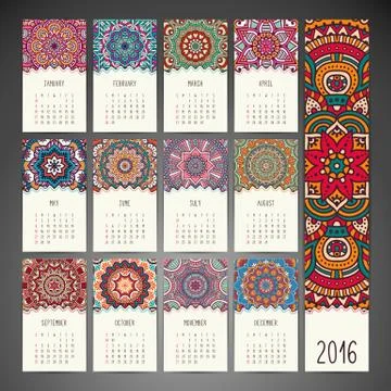 Calendar with mandalas Stock Illustration