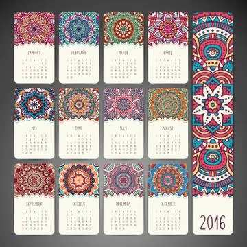 Calendar with mandalas Stock Illustration