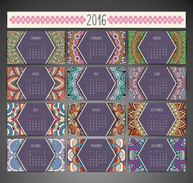Calendar with mandalas Stock Illustration