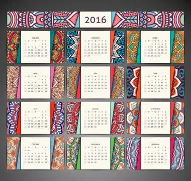 Calendar with mandalas Stock Illustration