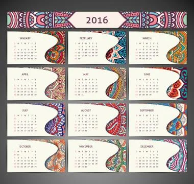 Calendar with mandalas Stock Illustration