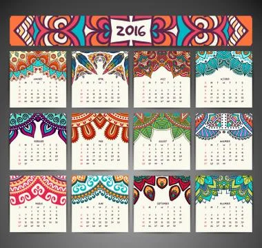 Calendar with mandalas Stock Illustration