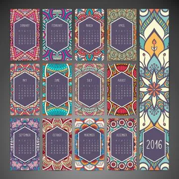 Calendar with mandalas Stock Illustration