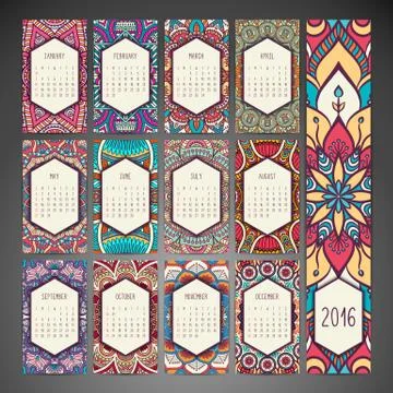 Calendar with mandalas Stock Illustration