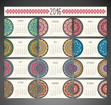 Calendar with mandalas Stock Illustration