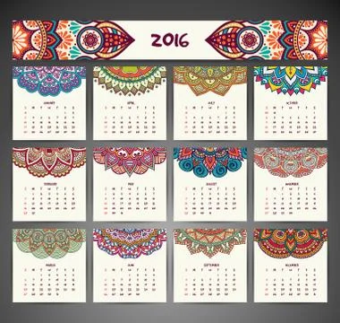 Calendar with mandalas Stock Illustration