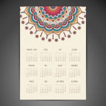 Calendar with mandalas Stock Illustration