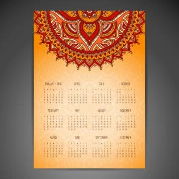 Calendar with mandalas Stock Illustration