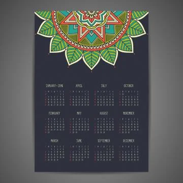 Calendar with mandalas Stock Illustration