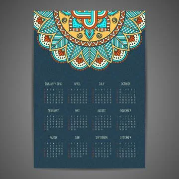 Calendar with mandalas Stock Illustration