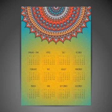 Calendar with mandalas Stock Illustration