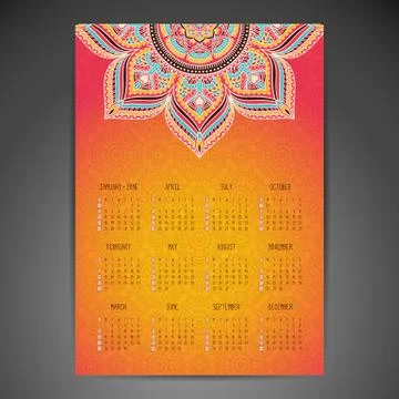 Calendar with mandalas Stock Illustration