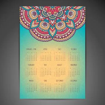 Calendar with mandalas Stock Illustration
