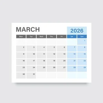 Calendar march 2026 icon in flat style. Planner vector illustration on isol.. Stock Illustration