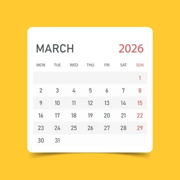 Calendar march 2026 icon in flat style. Planner sticker vector illustration.. Stock Illustration