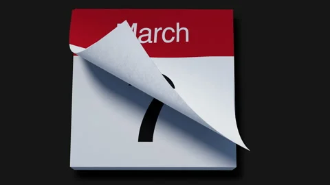 Calendar for March on black gray background flipping through days of month Stock Footage 162589523