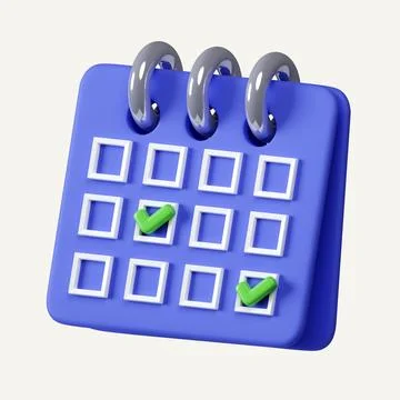 Calendar with marked date 3d render illustration. Blue floating organizer with Stock Photos