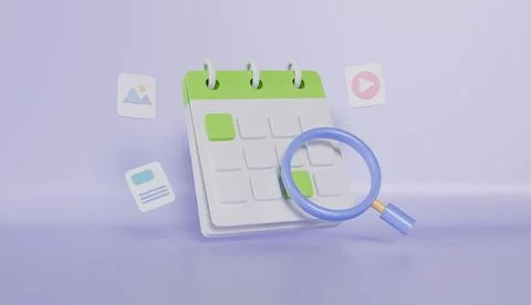 Calendar marked date and time for reminder day. Calendar with search bar Stock Illustration