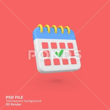 Calendar with marked date isolated 3d render icon illustration PSD Template