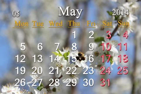 Calendar for the may of 2014 year Stock Illustration