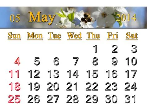 Calendar for the may of 2014 year Stock Illustration