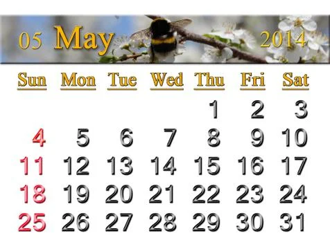 Calendar for the may of 2014 year Stock Illustration