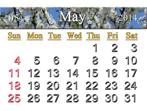 Calendar for the may of 2014 year Stock Illustration