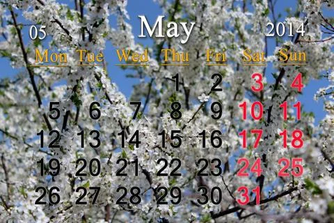 Calendar for the may of 2014 year Stock Illustration
