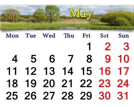 Calendar for may of 2015 on the background of spring Illustration