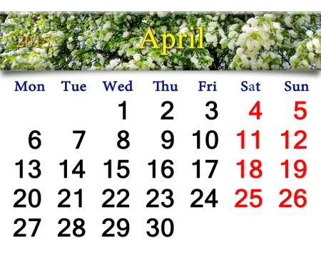 Calendar for may of 2015 with bird cherry tree Stock Illustration