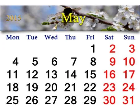 Calendar for the may of 2015 year Stock Illustration