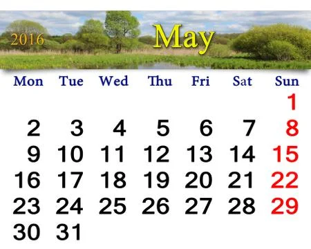 Calendar for May 2016 on the background of spring Illustration