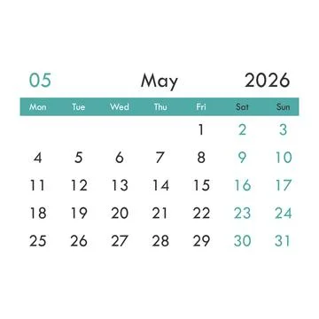 Calendar may 2026 icon in flat style. Planner vector illustration on isolat.. Stock Illustration