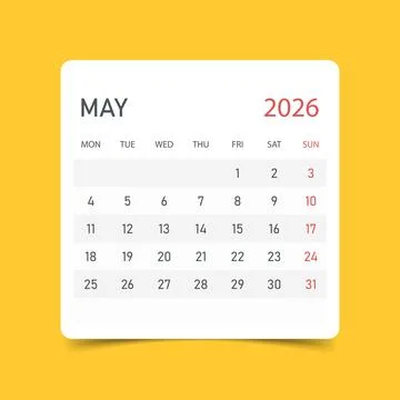 Calendar may 2026 icon in flat style. Planner sticker vector illustration o.. Stock Illustration
