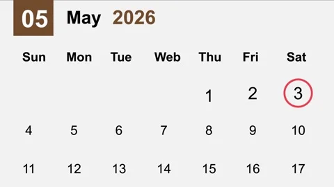 Calendar May 2026 Weekly Planner Digital Date Organizer Business Productivi.. Stock Footage 323786123