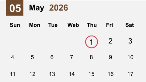Calendar May 2026 Weekly Planner Digital Desktop Organizer Business Product.. Stock Footage 323786124