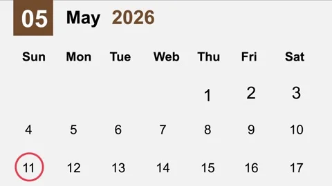 Calendar May 2026 Weekly Planner Digital Desktop Organizer Time Management .. Stock Footage 323786159
