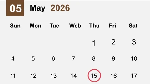 Calendar May 2026 Weekly Planner Digital Desktop Organizer Productivity Tool Stock Footage 323786182