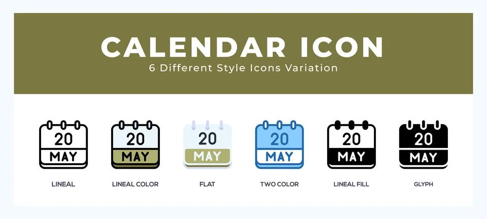 Calendar may icon set with different styles. Design elements for logo. Vect.. Stock Illustration