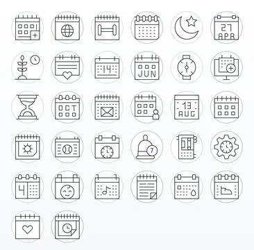 Calendar Modern Vector Collection with 32 Thin Line 256x256 Pixel Optimized.. Illustrazione stock