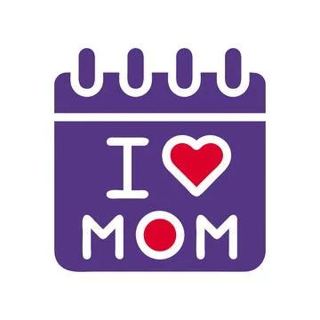 Calendar mom icon solid red purple colour mother day symbol illustration. Illustrazione stock