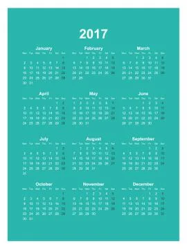 Calendar monthly 2017 Stock Illustration