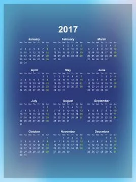 Calendar monthly 2017 Stock Illustration