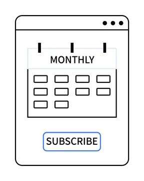 Calendar for Monthly Subscriptions with a Subscribe Button in a Browser Windo Illustrazione stock