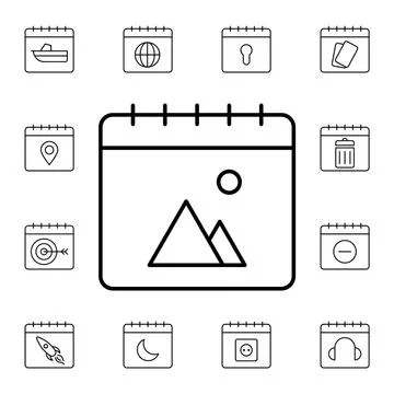 Calendar, mountains flat vector icon in calendar pack Stock Illustration