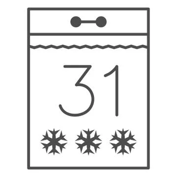 Calendar for New Year eve thin line icon, winter holiday concept, Thirty-first Stock Illustration